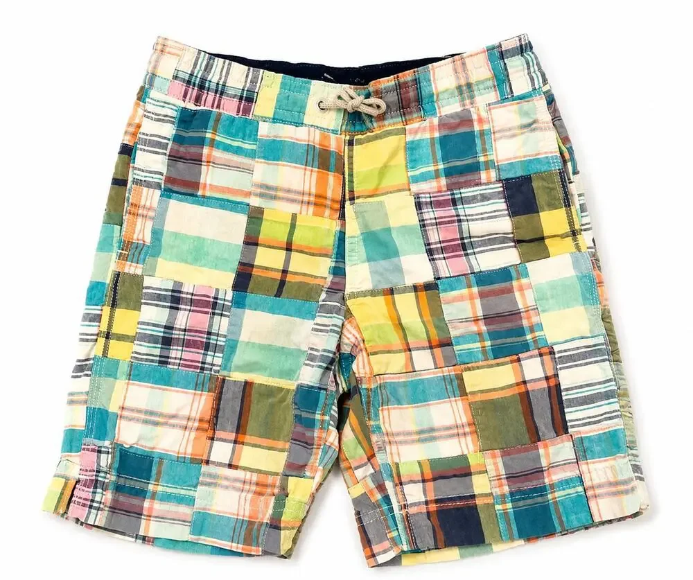 GAP Kids Boys Patchwork Plaid Board Shorts Swim Trunks Madras Multicolor, S